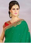 Piquant  Cream and Green Silk Embroidered Work Half N Half Saree - 1