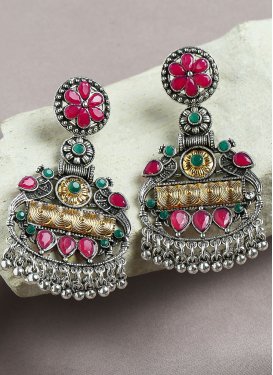 Graceful Gold and Silver Color Silver Rodium Polish Stone Work Earrings