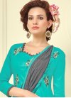 Simplistic Grey and Turquoise Embroidered Work Trendy Churidar Suit - 1