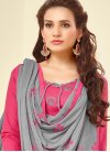 Tantalizing Grey and Rose Pink  Cotton  Trendy Churidar Suit - 1