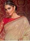 Dashing Faux Georgette Beige and Red Traditional Designer Saree For Festival - 1