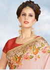 Red and Salmon Aari Work Contemporary Style Saree - 1