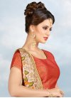 Red and Salmon Aari Work Contemporary Style Saree - 2