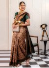 Brown and Green Print Work Designer Contemporary Style Saree - 3