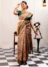 Brown and Green Print Work Designer Contemporary Style Saree - 2