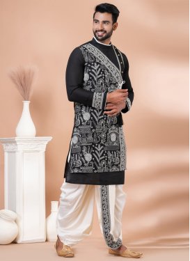 Viscose Dhoti Kurta with Embroidered Work in Black and White