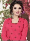Chanderi Cotton Embroidered Work Brown and Rose Pink Churidar Suit For Casual - 1