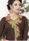 Monumental  Embroidered Work Brown and Salmon Straight Salwar Suit - 1