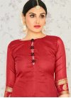 Subtle Black and Red Jacquard Silk Trendy Churidar Salwar Kameez - 1