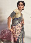 Beige and Navy Blue Woven Work Designer Contemporary Style Saree - 1