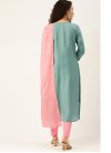 Cotton Silk Pink and Sea Green Embroidered Work Pant Style Designer Salwar Suit - 1