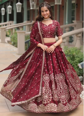 Embroidered Work Rangoli Silk Designer Lehenga Choli in Maroon for Women