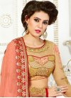 Observable Coral and Red Embroidered Work Contemporary Style Saree - 1