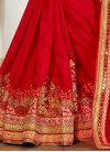 Observable Coral and Red Embroidered Work Contemporary Style Saree - 2