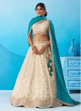Cream Tissue Embroidered Work Trendy Lehenga Choli for Women