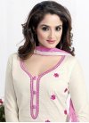 Cream and Pink Cotton  Straight Salwar Suit - 1