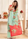 Rose Pink and Turquoise Digital Print Work Designer Contemporary Style Saree - 1