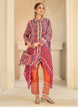 Orange and Rose Pink Crepe Silk Digital Print Work Readymade Salwar Suit for Women