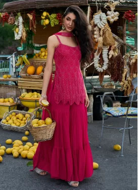 Beads Work Georgette Sharara Suit in Rose Pink for Party