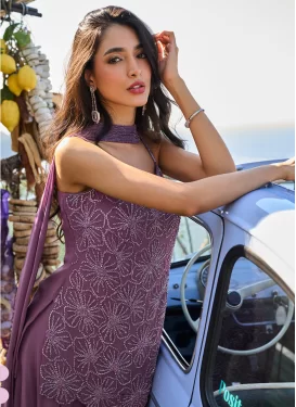 Georgette Cutdana Work Palazzo Suit in Violet