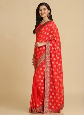 Lace Work Brasso Traditional Saree in Rose Pink for Women