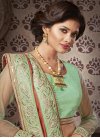 Coral and Mint Green Embroidered Work Half N Half Saree - 1