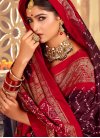 Tussar Silk Maroon and Red Print Work Traditional Designer Saree - 1