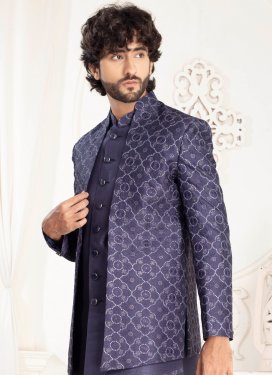 Embroidered Work Silk Jodhpuri Suit in Purple for Festival