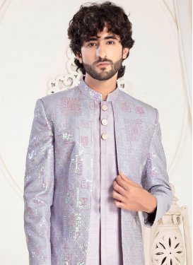 Silk Jodhpuri Suit with Resham Work in Lavender for Festival
