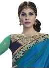 Prominent Embroidered Work Faux Georgette Navy Blue and Sea Green Half N Half Trendy Saree For Ceremonial - 1