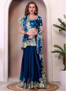 Fancy Fabric Classic Saree in Teal with Embroidered Work for Ceremonial