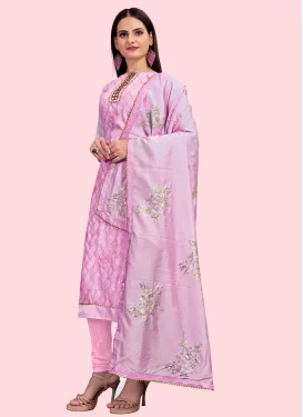 Chanderi Silk Churidar Suit with Embroidered Work in Lavender for Ceremonial