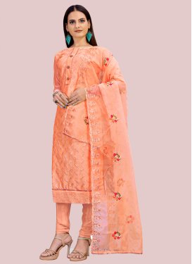 Chanderi Silk Churidar Suit with Embroidered Work for Ceremonial in Peach