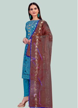 Chanderi Silk Churidar Suit with Gota Patti Work for Festival in Teal