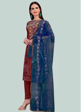 Chanderi Silk Churidar Suit with Gota Patti Work in Maroon