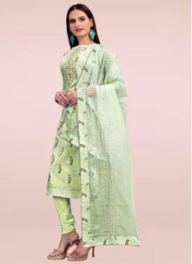 Cutdana Work Chanderi Silk Churidar Suit in Mint Green for Women
