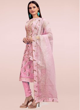 Cutdana Work Chanderi Silk Churidar Suit in Pink for Women