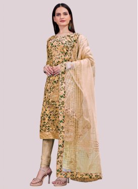 Chanderi Silk Churidar Suit in Beige with Digital Print Work for Women