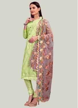 Chanderi Silk Churidar Suit in Mint Green with Embroidered Work for Ceremonial