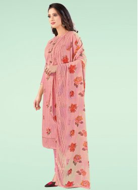 Chanderi Silk Churidar Suit with Embroidered Work for Ceremonial in Salmon