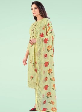 Chanderi Silk Churidar Suit in Yellow with Embroidered Work for Ceremonial