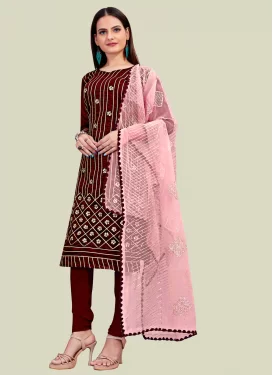 Chanderi Silk Churidar Suit with Gota Patti Work for Ceremonial in Maroon