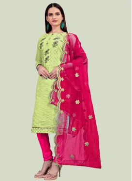 Chanderi Silk Churidar Suit with Beads Work in Mint Green and Rose Pink