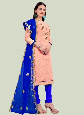 Beads Work Churidar Suit For Festival in Blue and Peach