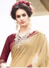 Luscious Embroidered Work Faux Georgette Beige and Maroon Half N Half Trendy Saree For Ceremonial - 1