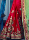 Tussar Silk Mint Green and Red Embroidered Work Half N Half Saree - 2