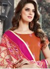 Intriguing  Embroidered Work Chanderi Cotton Orange and Rose Pink Trendy Salwar Kameez For Casual - 1