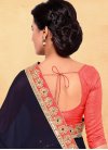 Pleasing Navy Blue and Salmon Lace Work  Contemporary Saree - 2