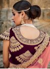 Competent Pink and Wine Booti Work A - Line Lehenga For Bridal - 1