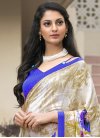 Piquant  Crepe Silk Digital Print Work Beige and Blue Traditional Saree - 1